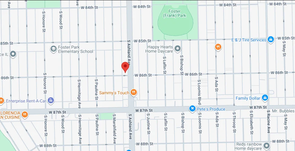 Map of the Meso Healthcare clinic at 8556 S Ashland Ave, Chicago, IL 60620